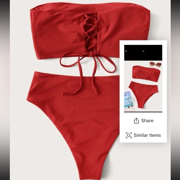 Shein Red Two Piece Swimsuit Bandeau Top - Picture 6 of 6